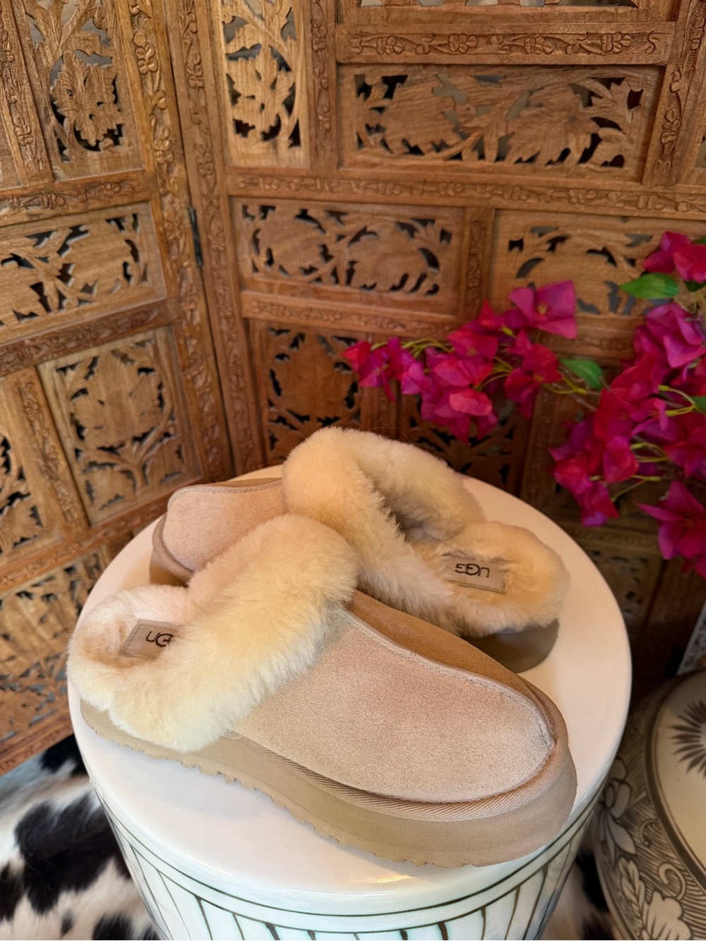 UGG Women's Sandstone Suede Sheepskin Clog Slippers